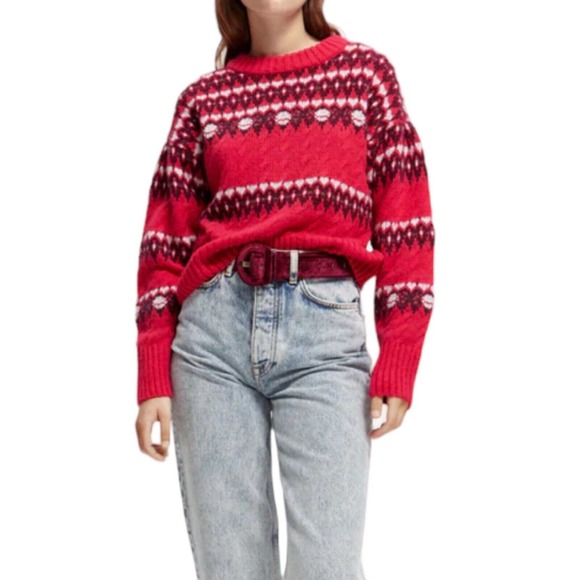 Scotch & Soda Sweaters - NWT Scotch & Soda Cable Knit Fair Isle Wool Alpaca Blend Pink Sweater Size Large